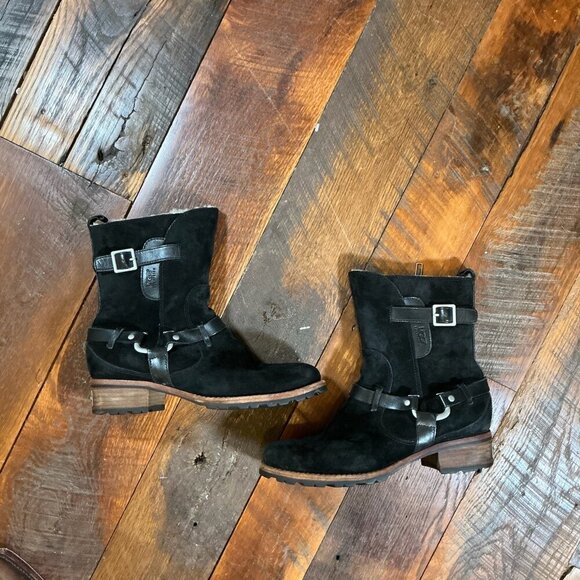 UGG Endell Black Suede Leather Harness Moto Boots Women’s Size 8 - Picture 7 of 7